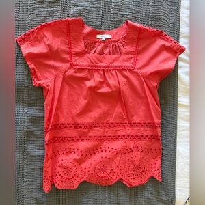 Madewell Coral Eyelet Top